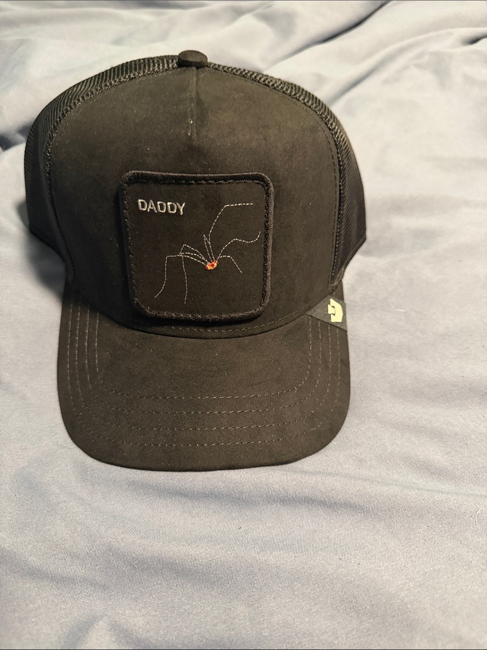 Daddy Black Trucker Cap with Embroidered Spider Patch